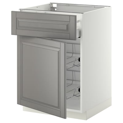 METOD / MAXIMERA Base cab w wire basket/drawer/door, white/Bodbyn grey, 60x60x80 cm