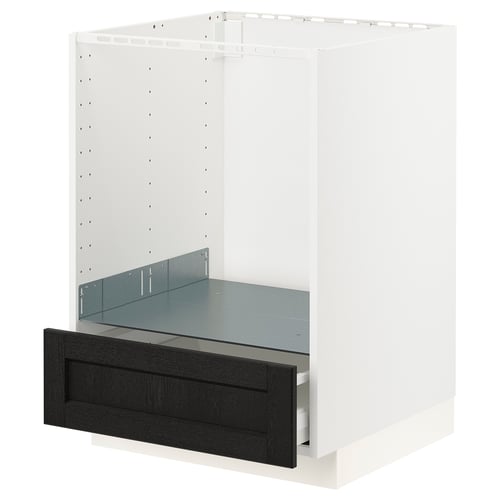 METOD kitchen unit, black drawer, white frame, modern design.
