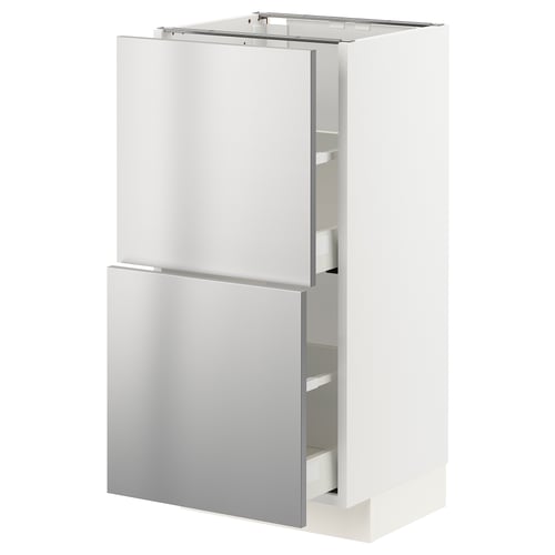 Modern stainless steel METOD kitchen unit with drawers and doors, sleek and functional design.