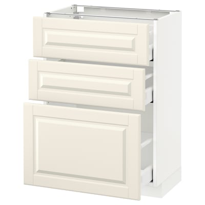 METOD / MAXIMERA Base cabinet with 3 drawers, white/Bodbyn off-white, 60x37x80 cm