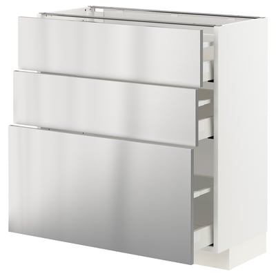 METOD / MAXIMERA Base cabinet with 3 drawers, white/Vårsta stainless steel, 80x37x80 cm
