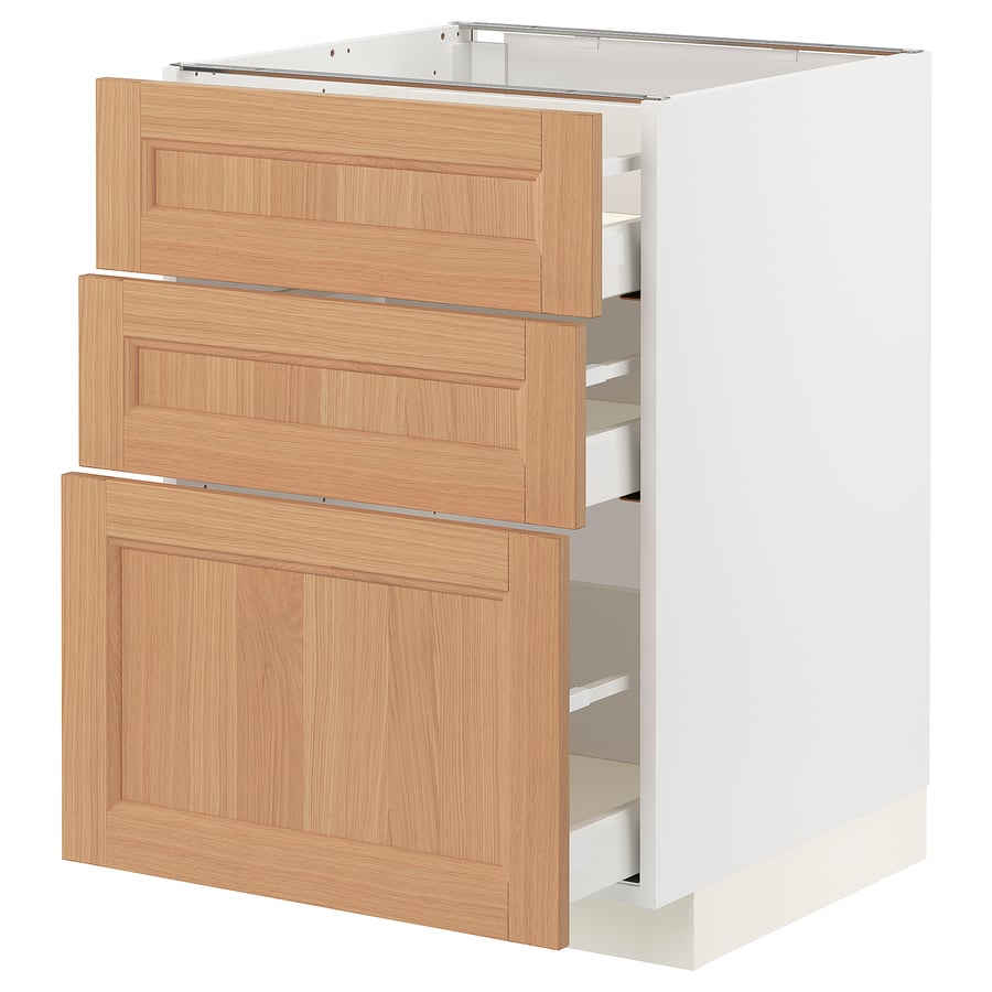 METOD / MAXIMERA base with 3 drawers, white/Vedhamn oak, 60x60x80 cm IKEA