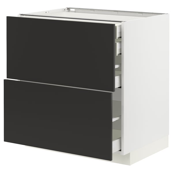 METOD / MAXIMERA Base cb 2 frnts/2 low/1 md/1 hi drw, white/Nickebo matt anthracite, 80x60x80 cm