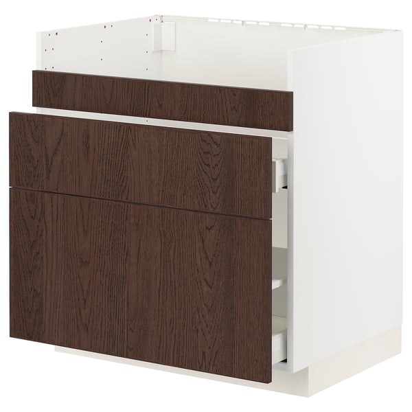 METOD / MAXIMERA Base cb f HAVSEN snk/3 frnts/2 drws, white/Sinarp brown, 80x60x80 cm