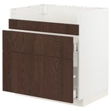 METOD / MAXIMERA Base cb f HAVSEN snk/3 frnts/2 drws, white/Sinarp brown, 80x60x80 cm