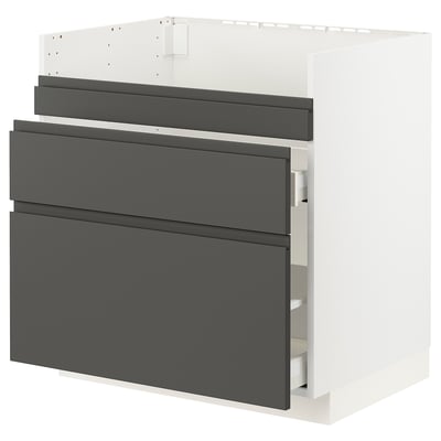 METOD / MAXIMERA Base cb f HAVSEN snk/3 frnts/2 drws, white/Voxtorp dark grey, 80x60x80 cm