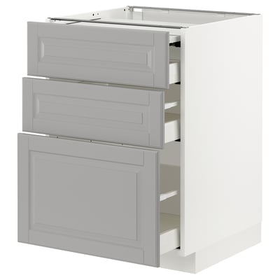 METOD / MAXIMERA Bc w pull-out work surface/3drw, white/Bodbyn grey, 60x60x80 cm