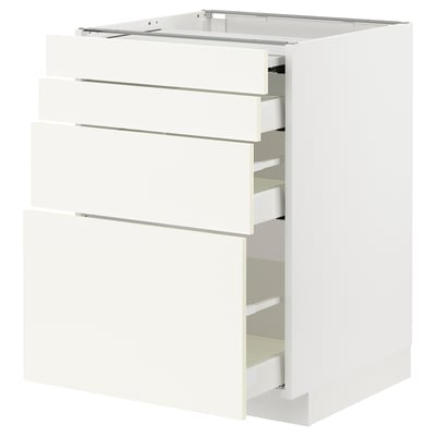 METOD / MAXIMERA Bc w pull-out work surface/3drw, white/Vallstena white, 60x60x80 cm