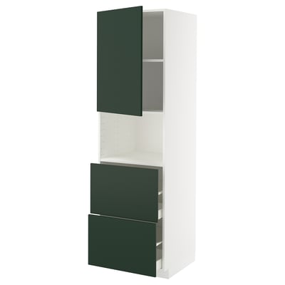 METOD / MAXIMERA Hi cab f micro w door/2 drawers, white/Havstorp deep green, 60x60x200 cm