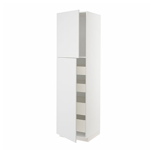 White METOD kitchen cabinet with stensund fronts, sleek and modern design, includes drawers and shelves.