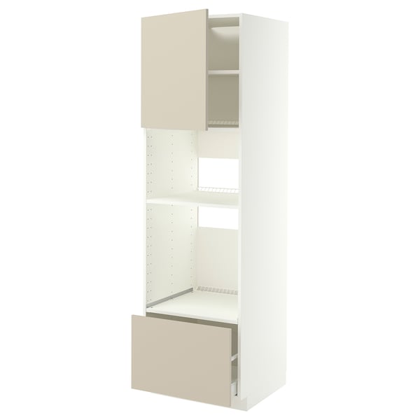 METOD / MAXIMERA High cabinet f built-in appliances, white/Havstorp beige, 60x60x200 cm