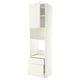 White METOD kitchen unit with drawers and shelves. Tall, rectangular with modern design.