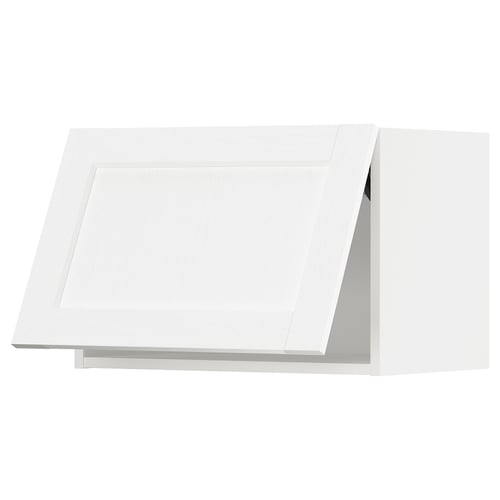 White kitchen cabinet, sleek modern design, flat panel, square shape, metallic hinges.