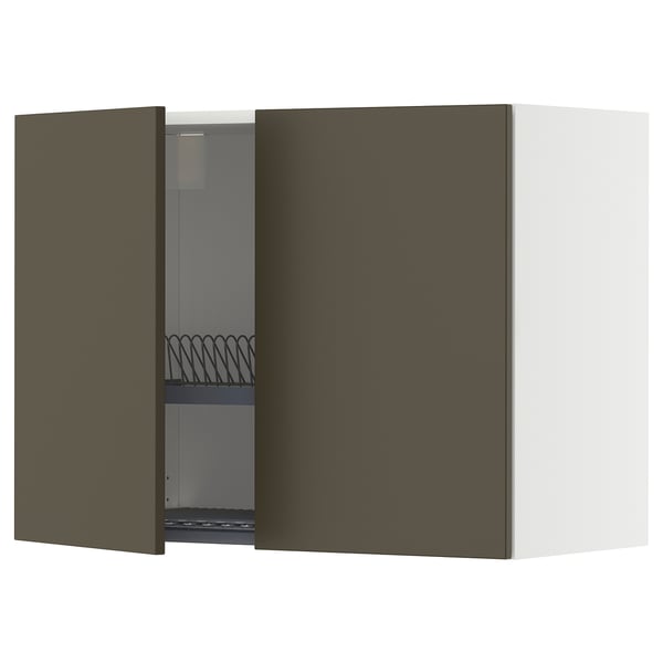 METOD Wall cabinet w dish drainer/2 doors, white/Havstorp brown-beige, 80x37x60 cm