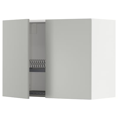 METOD Wall cabinet w dish drainer/2 doors, white/Havstorp light grey, 80x37x60 cm