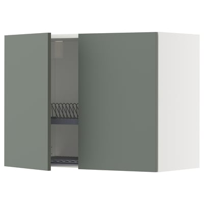 METOD Wall cabinet w dish drainer/2 doors, white/Nickebo matt grey-green, 80x37x60 cm