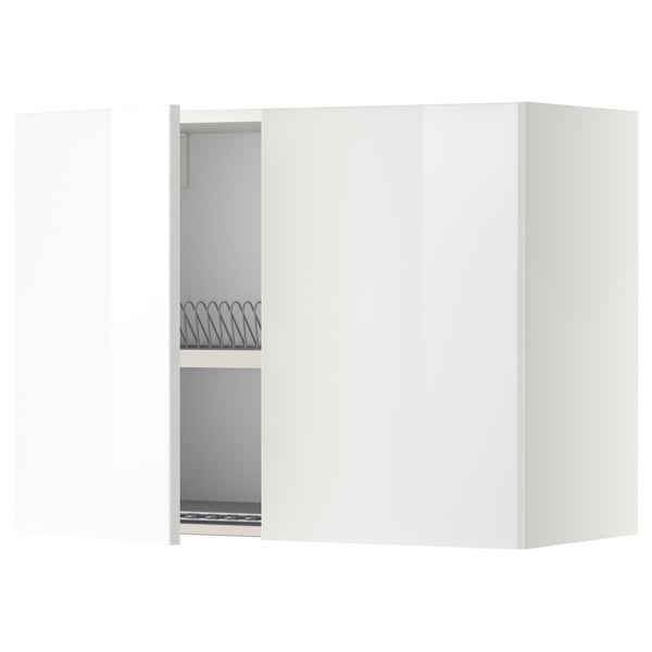 METOD Wall cabinet w dish drainer/2 doors, white/Ringhult white, 80x37x60 cm