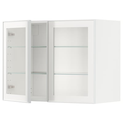 METOD Wall cabinet w shelves/2 glass drs, white/Hejsta white clear glass, 80x37x60 cm