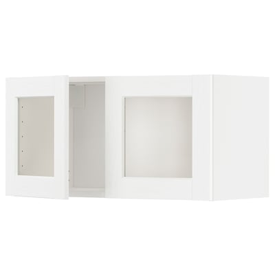 METOD Wall cabinet with 2 glass doors, white Enköping/white wood effect, 80x37x40 cm