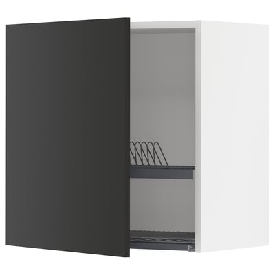 METOD Wall cabinet with dish drainer, white/Nickebo matt anthracite, 60x37x60 cm