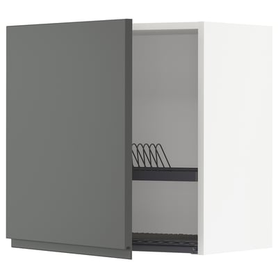METOD Wall cabinet with dish drainer, white/Voxtorp dark grey, 60x37x60 cm