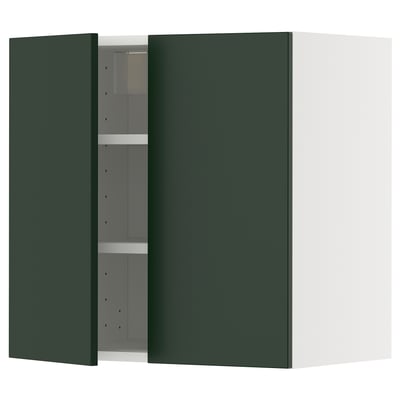 The METOD kitchen cabinet with havstorp green doors. Its a wall-mounted unit with multiple shelves, offering versatile storage.
