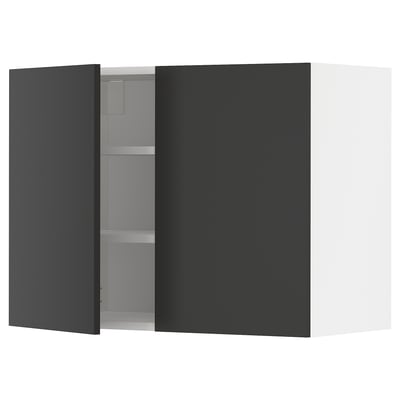 METOD Wall cabinet with shelves/2 doors, white/Nickebo matt anthracite, 80x37x60 cm