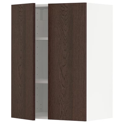 METOD Wall cabinet with shelves/2 doors, white/Sinarp brown, 60x37x80 cm