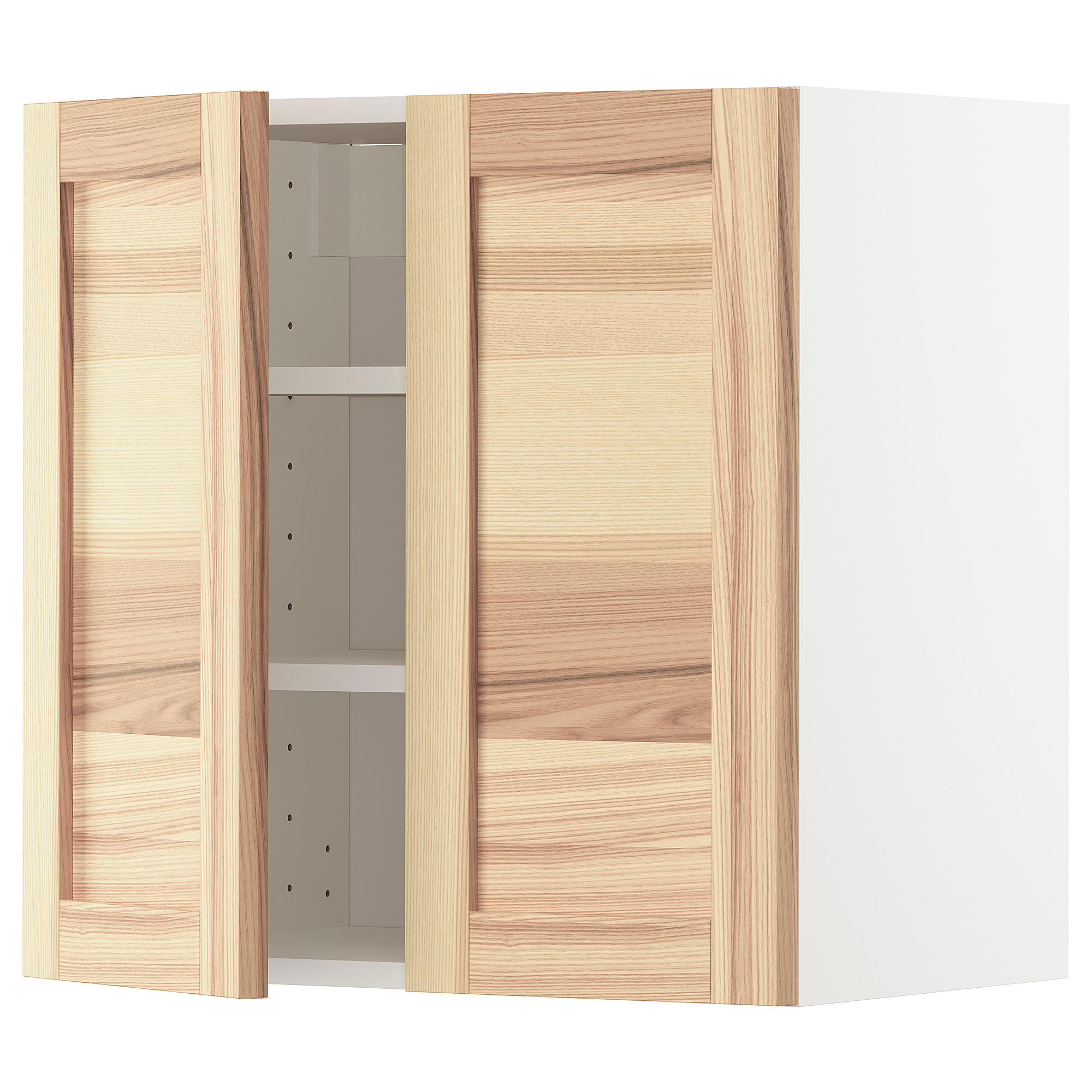 METOD Wall with shelves/2 doors white/Torhamn ash IKEA