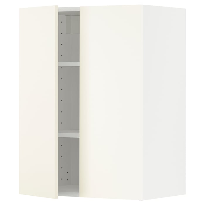 METOD wall with shelves/2 doors, white/Vallstena white