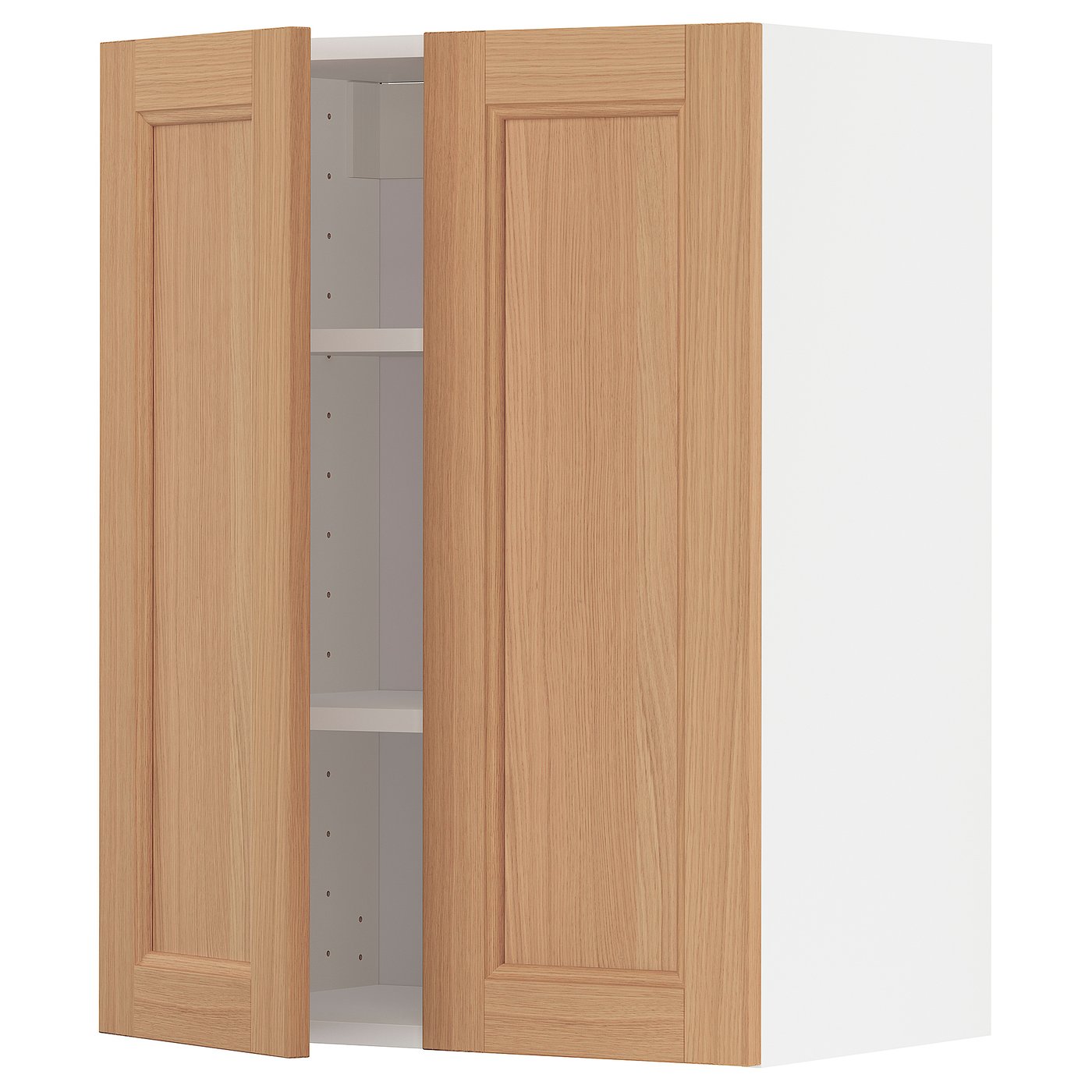 METOD wall with shelves/2 doors, white/Vedhamn oak, 60x37x80 cm IKEA