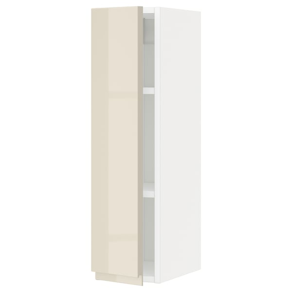 METOD Wall cabinet with shelves, white/Voxtorp high-gloss light beige, 20x37x80 cm