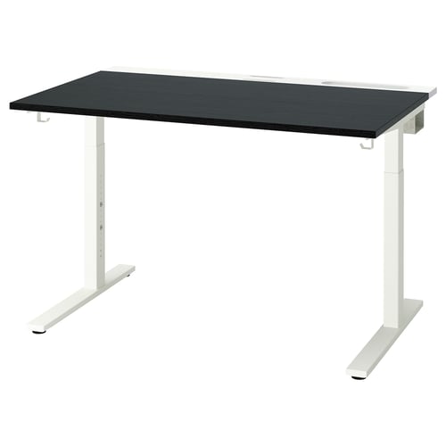 MITTZON desk, white-ash, adjustable height, rectangular top, four-leg base, sleek design.