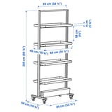 MITTZON Frame w castors/disp shlf/cable box, white, 85x205 cm