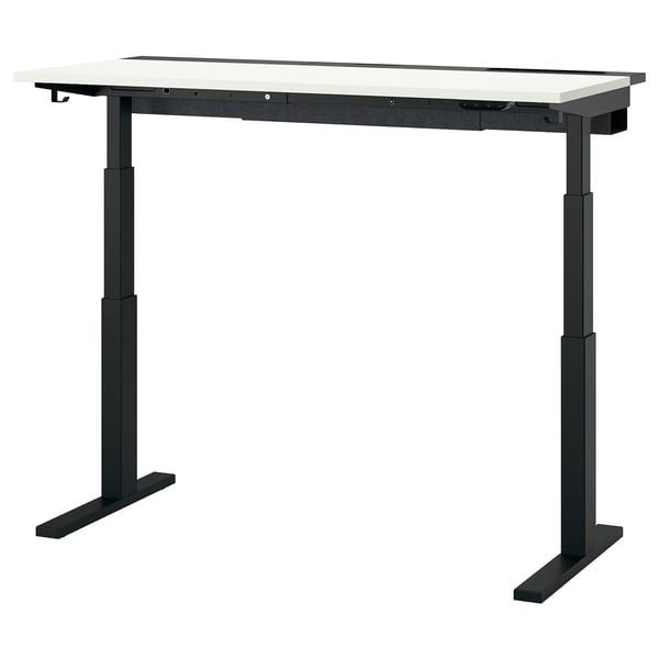 MITTZON desk: black legs, white top, modern minimalist.