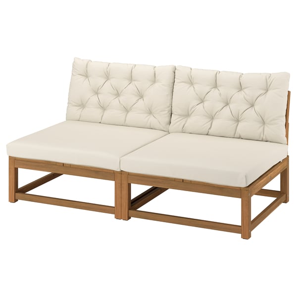 NÄMMARÖ 2-seat modular sofa, outdoor light brown stained/Kuddarna light grey-beige, 162 cm