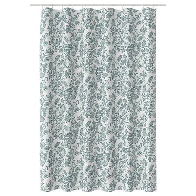 NAPELTYNNE Shower curtain, grey-turquoise/floral pattern, 180x200 cm