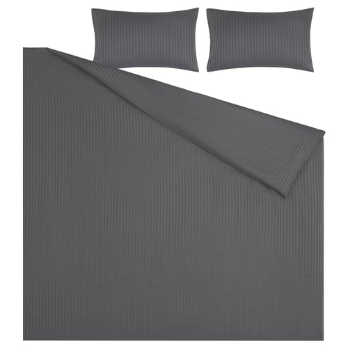 NATTJASMIN grey bedding set. Includes duvet and 2 pillowcases. Sateen with subtle stripes, made from cotton and lyocell.