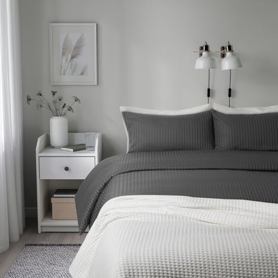 NATTJASMIN Duvet cover and 2 pillowcases, dark grey, 240x220/50x80 cm