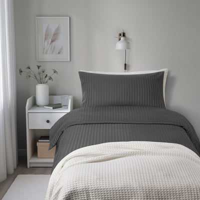NATTJASMIN Duvet cover and pillowcase, dark grey, 150x200/50x80 cm