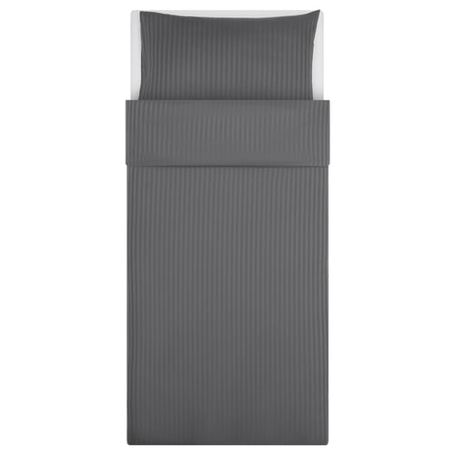 NATTJASMIN grey bed sheet set, striped, rectangular, soft cotton-lyocell.