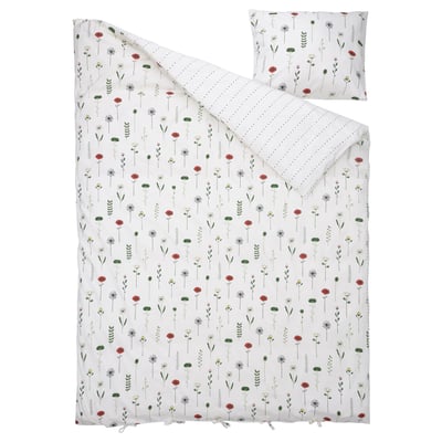NATTSLÄNDA duvet cover & pillowcase: white, flower design, 50% cotton, 50% lyocell, soft, rectangular.