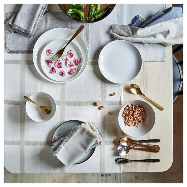 NISSÖGA Tablecloth, beige/white, 145x240 cm