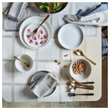 NISSÖGA Tablecloth, beige/white, 145x240 cm