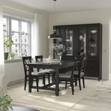 NORDVIKEN / INGOLF Table and 4 chairs, black/Nolhaga grey-beige brown-black, 152/223 cm