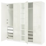 PAX / FARDAL Wardrobe combination, white high-gloss/white white, 235x60x201 cm