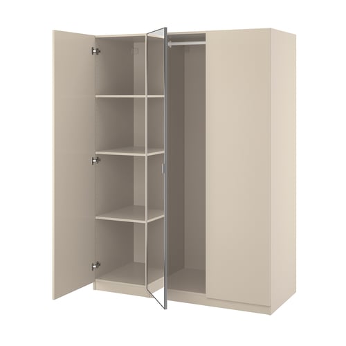 PAX wardrobe: beige, mirrored doors, 4 adjustable shelves