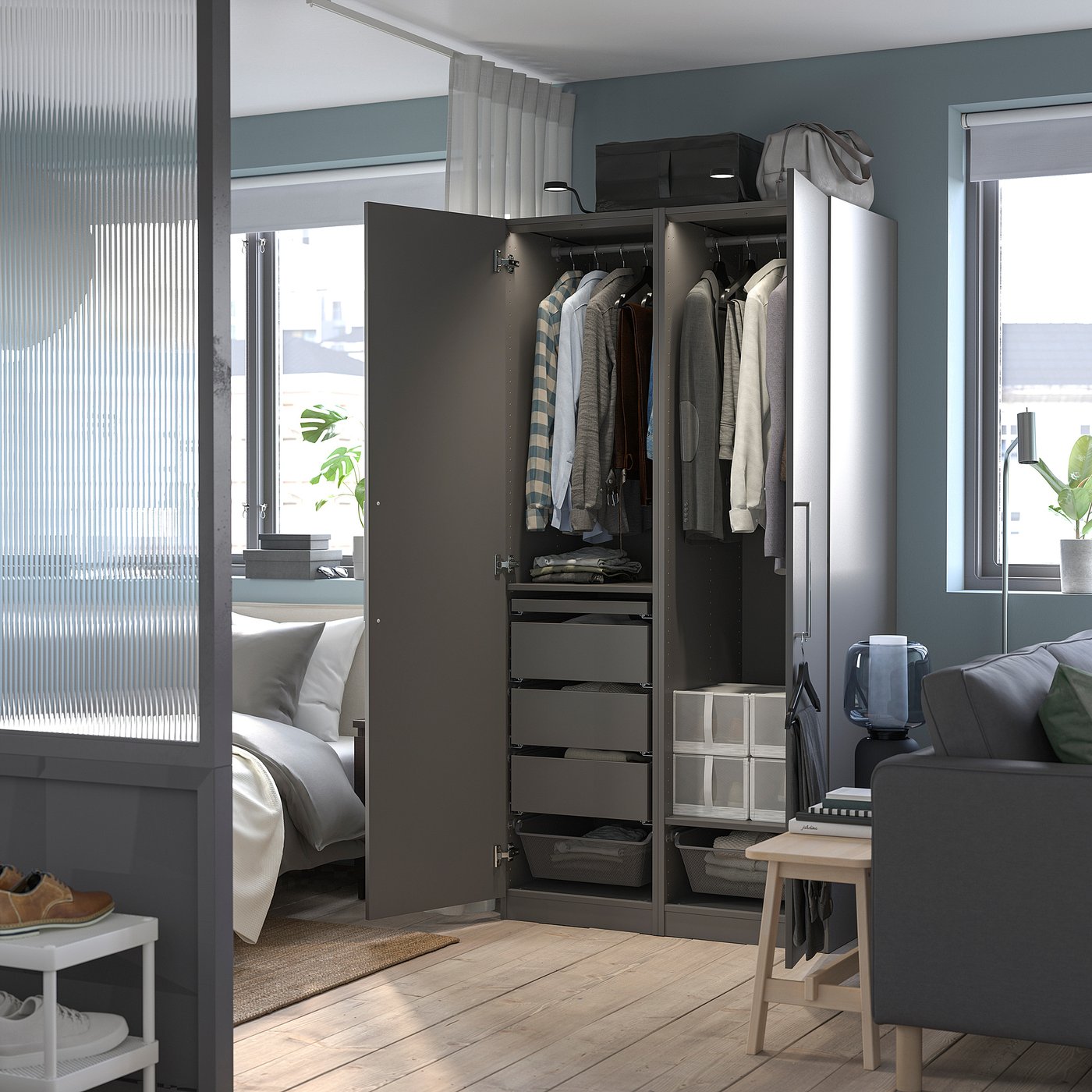 PAX / FORSAND wardrobe combination, dark grey/dark grey, 100x60x201 cm — picture 3