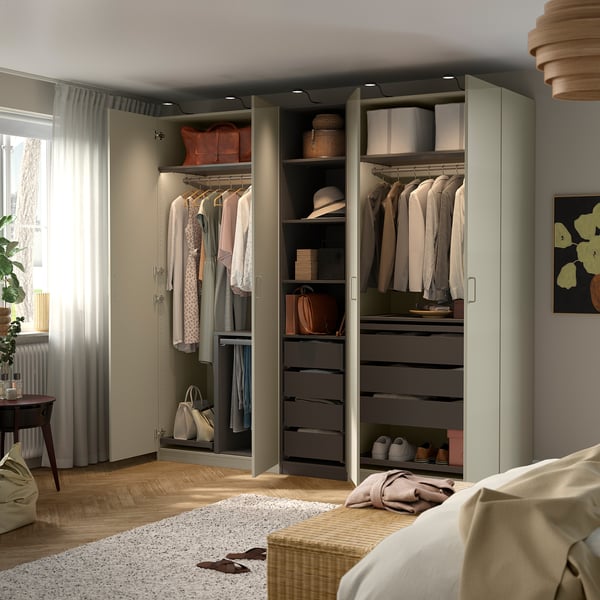 PAX / FORSAND Wardrobe combination, grey-beige/dark grey grey-beige, 250x60x236 cm