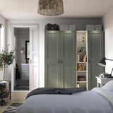 PAX / GRIMO Wardrobe combination, white grey-green/white, 185x60x201 cm